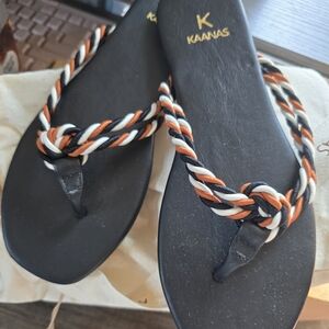 Kaanas Multi Braided-Strap Flip Flops with Black Footbed
